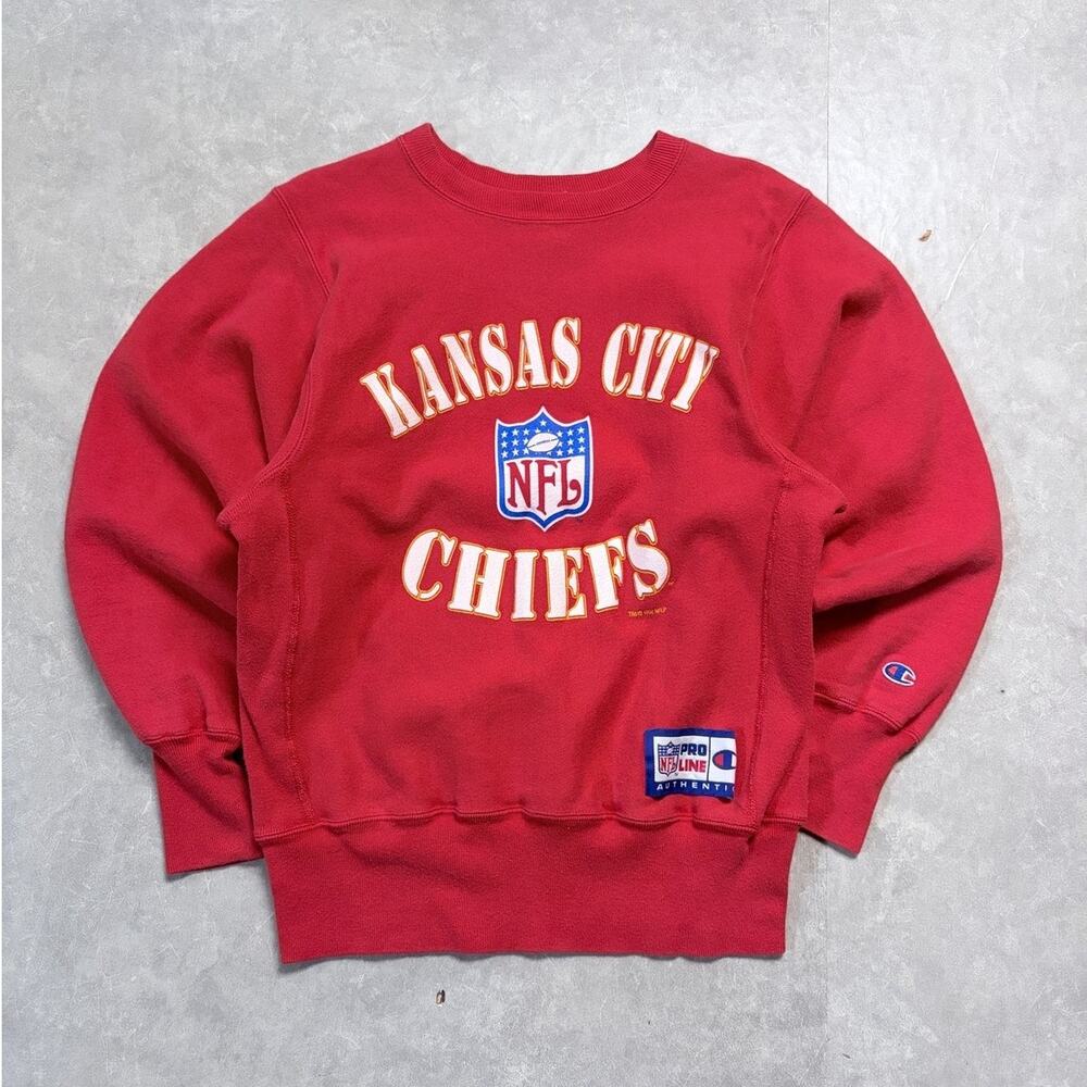 90s Vintage Kansas City Chiefs Champion Reverse Weave Red Crewneck -M